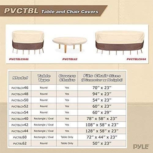  Pyle Outdoor Patio Table Chair Cover - Armor Shield Lawn Veranda Porch Deck Ottoman Wicker Furniture Cover with Air Vent - Fits Round Table and 6 Standard Seat 94 Dia. x 23 H PVCTB