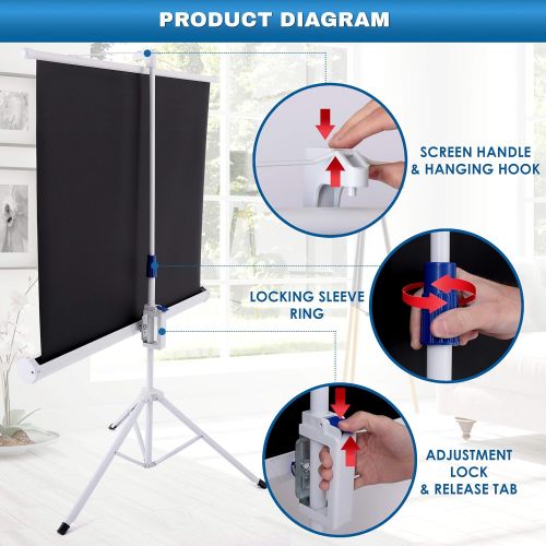  Pyle Portable Projector Screen Tripod Stand - Mobile Projection Screen , Lightweight Carry & Durable Easy Pull Assemble System for Schools Meeting Conference Indoor Outdoor Use, 40 Inch