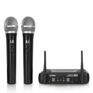 Pyle Professional Wireless Handheld Microphone System - Dual UHF Band, Wireless, Handheld, 2 MICS w/ 8 Selectable Frequency Channels, Independent Volume Controls, AF & RF Signal In