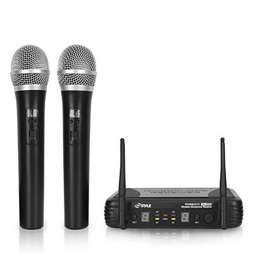  Pyle Professional Wireless Handheld Microphone System - Dual UHF Band, Wireless, Handheld, 2 MICS w/ 8 Selectable Frequency Channels, Independent Volume Controls, AF & RF Signal In