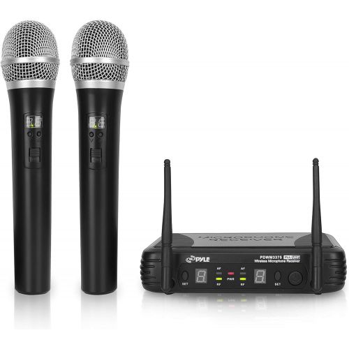  Pyle Professional Wireless Handheld Microphone System - Dual UHF Band, Wireless, Handheld, 2 MICS w/ 8 Selectable Frequency Channels, Independent Volume Controls, AF & RF Signal In