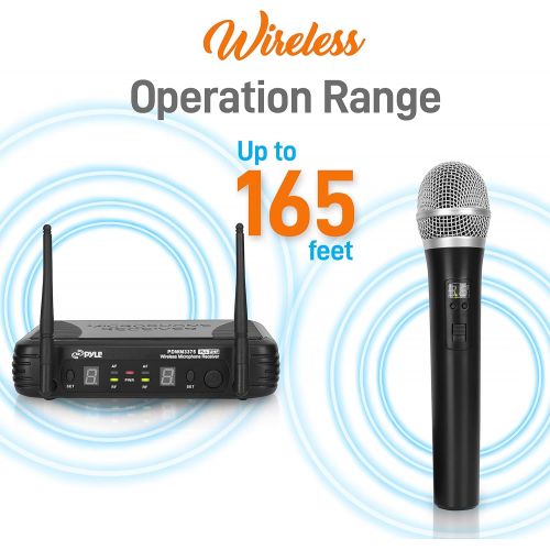  Pyle Professional Wireless Handheld Microphone System - Dual UHF Band, Wireless, Handheld, 2 MICS w/ 8 Selectable Frequency Channels, Independent Volume Controls, AF & RF Signal In