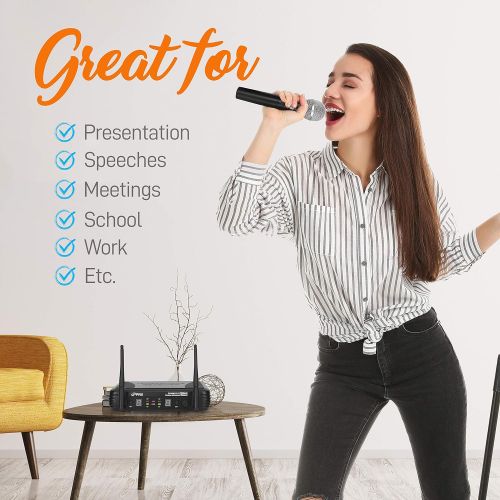  Pyle Professional Wireless Handheld Microphone System - Dual UHF Band, Wireless, Handheld, 2 MICS w/ 8 Selectable Frequency Channels, Independent Volume Controls, AF & RF Signal In