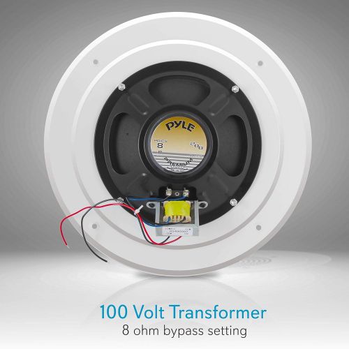  Pyle 8” Ceiling Wall Mount Speaker - Full Range Woofer Speaker System 100 Volt Transformer Flush Design w/ 60Hz-16kHz Frequency Response 200 Watts Peak & Template for Easy Installation