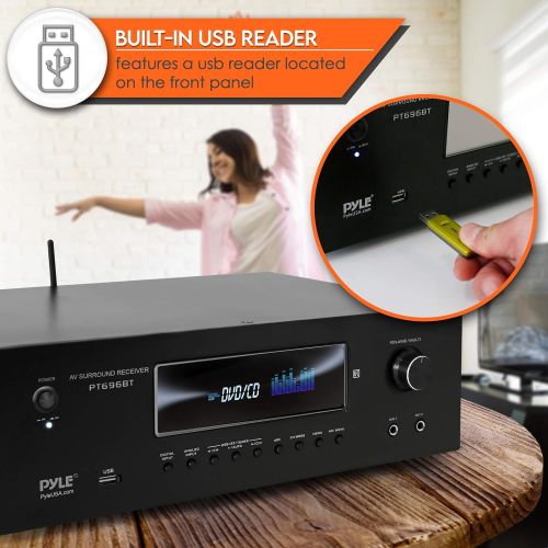  Pyle 1000W Bluetooth Home Theater Receiver - 5.2 Channel Surround Sound Stereo Amplifier System with 4K Ultra HD, 3D Video & Blu-Ray Video Pass-Through Supports, HDMI/MP3/USB/AM/FM Radi