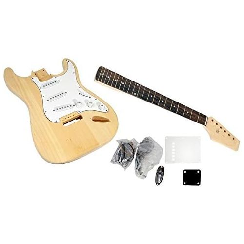  Unfinished Strat Electric Guitar Kit - You Build The Guitar, Basswood Body With Sanding Sealer, Includes All Parts And Instructions To Build A Complete Playable Guitar - Pyle PGEKT