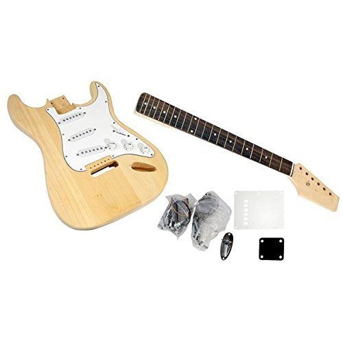  Unfinished Strat Electric Guitar Kit - You Build The Guitar, Basswood Body With Sanding Sealer, Includes All Parts And Instructions To Build A Complete Playable Guitar - Pyle PGEKT