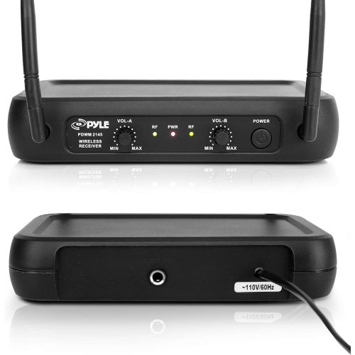  Pyle Dual Channel Wireless Microphone System - VHF Fixed Dual Frequency Wireless Mic Receiver Set with 2 Lavalier, 2 Headset Mics, 2 Transmitter, Receiver - for PA, Karaoke, DJ Party -