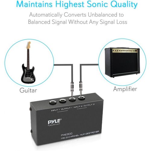  Pyle Compact Mini Hum Eliminator Box - 2 Channel Passive Ground Loop Isolator, Noise Filter, AC Buzz Destroyer, Hum Killer w/ 2 1/4-Inch TRS Input and Output for 2 Mono / 1 Stereo Signa