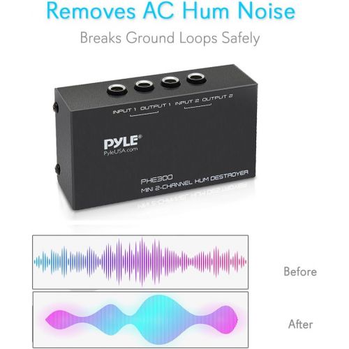  Pyle Compact Mini Hum Eliminator Box - 2 Channel Passive Ground Loop Isolator, Noise Filter, AC Buzz Destroyer, Hum Killer w/ 2 1/4-Inch TRS Input and Output for 2 Mono / 1 Stereo Signa