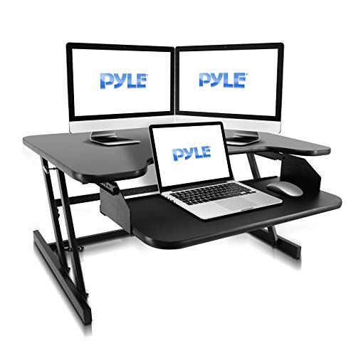  Pyle High Grade Adjustable Standing Riser Desk Computer Workstation Easy Quick Release New Technology Height Adjustable System Slim Design for Sit & Standing, Easy Keyboard Pull Ou