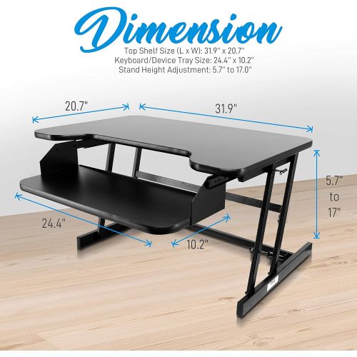  Pyle High Grade Adjustable Standing Riser Desk Computer Workstation Easy Quick Release New Technology Height Adjustable System Slim Design for Sit & Standing, Easy Keyboard Pull Ou