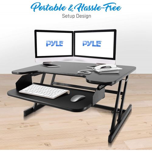  Pyle High Grade Adjustable Standing Riser Desk Computer Workstation Easy Quick Release New Technology Height Adjustable System Slim Design for Sit & Standing, Easy Keyboard Pull Ou