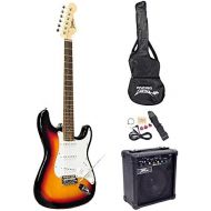 PylePro Full Size Electric Guitar Package w/Amp, Case & Accessories, Electric Guitar Bundle, Beginner Starter Package, Strap, Tuner, Pick, Ready to Use Out of the Box, Sunburst (PE