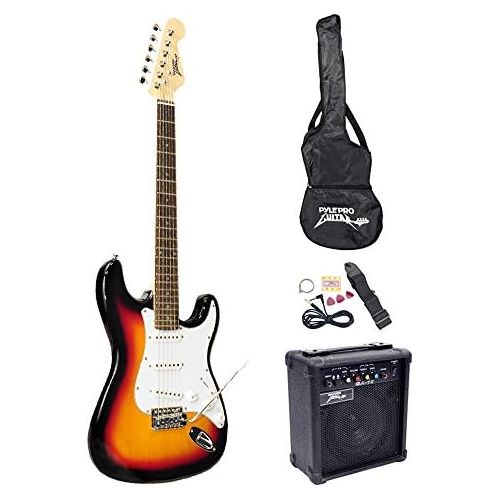  PylePro Full Size Electric Guitar Package w/Amp, Case & Accessories, Electric Guitar Bundle, Beginner Starter Package, Strap, Tuner, Pick, Ready to Use Out of the Box, Sunburst (PE