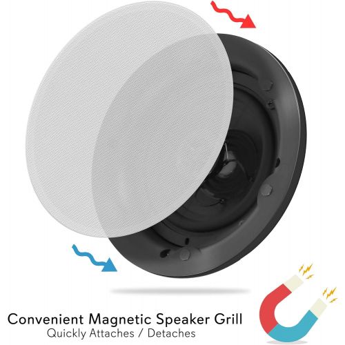 Pyle 6.5” Ceiling Wall Dual Speakers - 2-Way Full Range Stereo Sound (Pair) Universal Flush Mount Design w/ 70Hz - 20kHz Frequency Response 480 Power Watts Peak & 2 Magnetic Speaker Gri