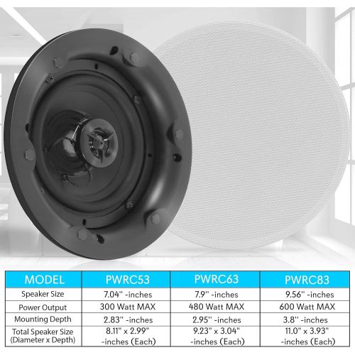  Pyle 6.5” Ceiling Wall Dual Speakers - 2-Way Full Range Stereo Sound (Pair) Universal Flush Mount Design w/ 70Hz - 20kHz Frequency Response 480 Power Watts Peak & 2 Magnetic Speaker Gri