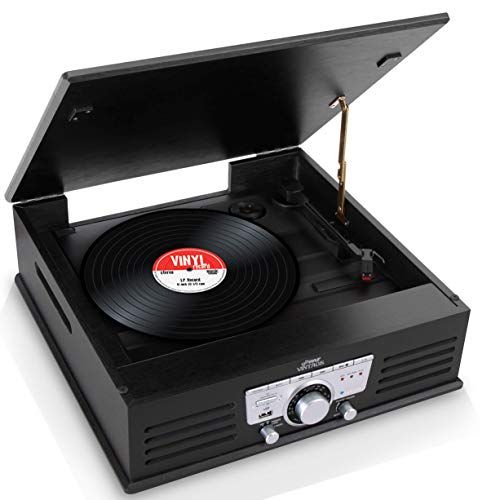  Updated Pyle Bluetooth Retro Turntable - Built-in Speakers, Wireless Record Player, Record Player Convert Vinyl to MP3, CD/Radio/USB/MP3, 3 Speed Turntable: 33, 45, 78 RPM - PTT25U