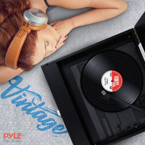  Updated Pyle Bluetooth Retro Turntable - Built-in Speakers, Wireless Record Player, Record Player Convert Vinyl to MP3, CD/Radio/USB/MP3, 3 Speed Turntable: 33, 45, 78 RPM - PTT25U