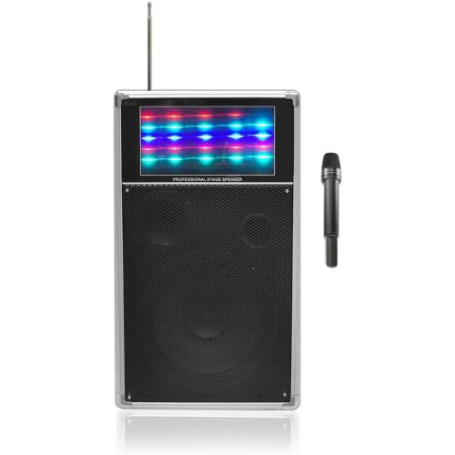  Pyle Wireless Portable PA Speaker System - 400W Bluetooth Compatible Battery Powered Rechargeable Outdoor Sound Speaker Microphone Set with MP3 USB SD FM Radio AUX, LED Dj Lights, Wheel