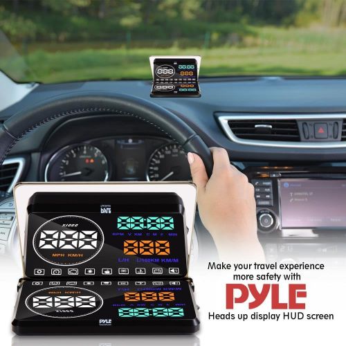  Pyle Universal 5.5’’ Car HUD Head-Up Display Windshield Screen Projector Vehicle Speed & Diagnostic Monitor System Plug & Play OBD2/EUOBD Water Temp, Voltage, Fuel Indications & Mo