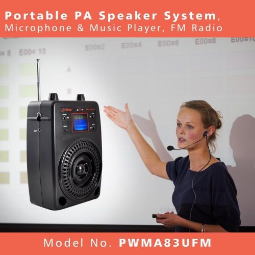  Pyle Portable PA System, Wireless Microphone Kit, Compact Stereo System, FM Radio, LCD Display, USB, Rechargeable Battery, Includes Lavalier Microphone Headset, Outdoor Surround So