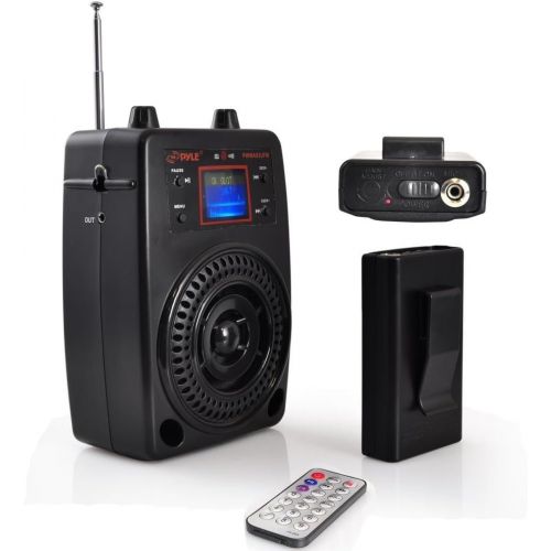  Pyle Portable PA System, Wireless Microphone Kit, Compact Stereo System, FM Radio, LCD Display, USB, Rechargeable Battery, Includes Lavalier Microphone Headset, Outdoor Surround So