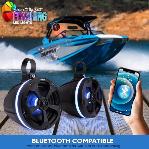  Pyle 2-Way Waterproof Off Road Speakers - 5.25 1000W Active Passive Marine Grade Wakeboard Tower Speakers System w/RGB Light, Full Range Outdoor Stereo Speaker for ATV/UTV Jeep Boat - P