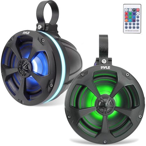  Pyle 2-Way Waterproof Off Road Speakers - 5.25 1000W Active Passive Marine Grade Wakeboard Tower Speakers System w/RGB Light, Full Range Outdoor Stereo Speaker for ATV/UTV Jeep Boat - P