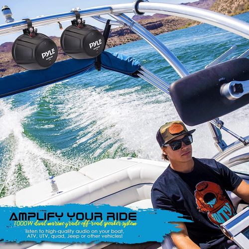  2-Way Waterproof Off Road Speakers - 5.25 1000 Watts Active Passive Marine Grade Wakeboard Tower Speakers System, Full Range Outdoor Stereo Speaker for ATV/UTV Jeep Boat - Pyle PLU