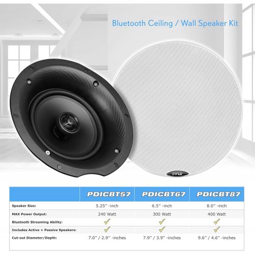  Pyle 5.25” Pair Bluetooth Universal Flush Mount In-wall In-ceiling 2-Way Speaker System Dual Polypropylene Cone & Polymer Tweeter Stereo Sound 240 Watts (PDICBT57),Black