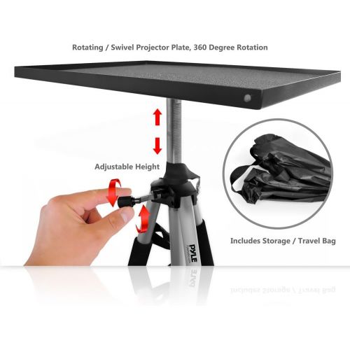  Pyle Video Projector Mount Stand, Adjustable Height 20.5in-59in, Rotating Stand, Tripod Legs, Anti Slip Rubber, Easy Assemble, Includes Plate and Travel Bag for Home, Office or Cla