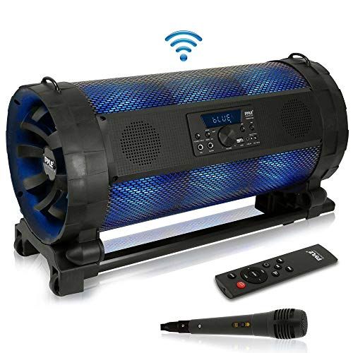  Portable Bluetooth Boombox Stereo System - 600 W Digital Outdoor Wireless Loud Speaker w/LED Lights, FM Radio, MP3 Player, USB, Wheels, w/Karaoke Microphone, Remote Control - Pyle