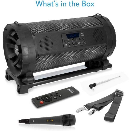  Portable Bluetooth Boombox Stereo System - 600 W Digital Outdoor Wireless Loud Speaker w/LED Lights, FM Radio, MP3 Player, USB, Wheels, w/Karaoke Microphone, Remote Control - Pyle