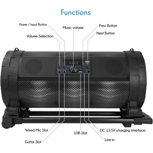  Portable Bluetooth Boombox Stereo System - 600 W Digital Outdoor Wireless Loud Speaker w/LED Lights, FM Radio, MP3 Player, USB, Wheels, w/Karaoke Microphone, Remote Control - Pyle