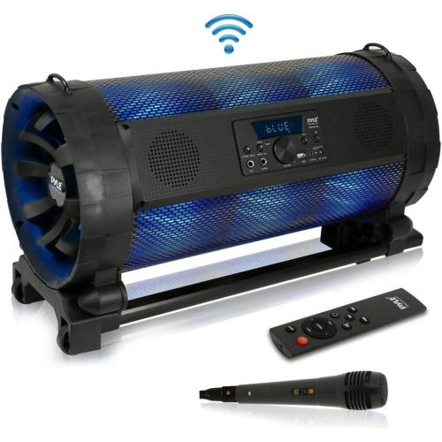  Portable Bluetooth Boombox Stereo System - 600 W Digital Outdoor Wireless Loud Speaker w/LED Lights, FM Radio, MP3 Player, USB, Wheels, w/Karaoke Microphone, Remote Control - Pyle