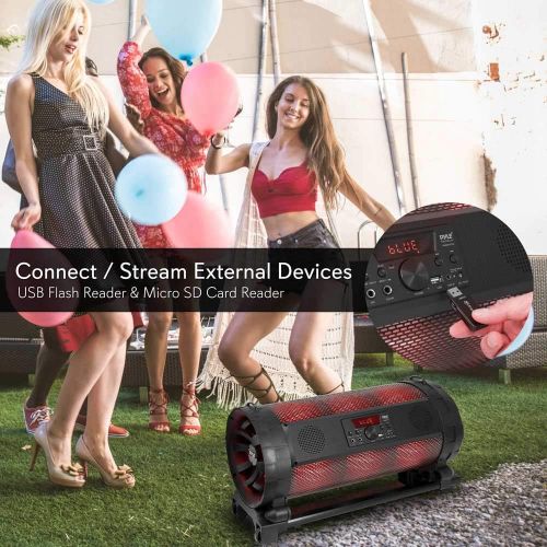  Portable Bluetooth Boombox Stereo System - 600 W Digital Outdoor Wireless Loud Speaker w/LED Lights, FM Radio, MP3 Player, USB, Wheels, w/Karaoke Microphone, Remote Control - Pyle