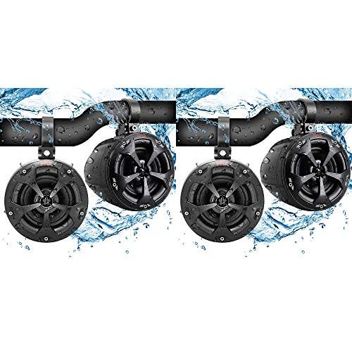  Pyle PLUTV41BK Rugged Outdoor 2 Way 4 Inch Off Road 800W Dual Waterproof Marine Speaker System Pair for Motorcycles, Boats, ATVs, and Other Vehicles (2 Pairs)