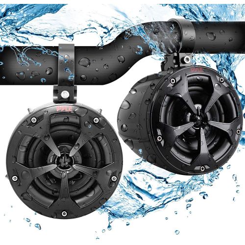  Pyle PLUTV41BK Rugged Outdoor 2 Way 4 Inch Off Road 800W Dual Waterproof Marine Speaker System Pair for Motorcycles, Boats, ATVs, and Other Vehicles (2 Pairs)