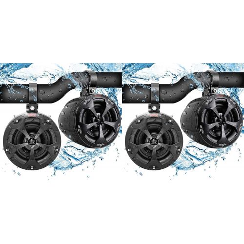  Pyle PLUTV41BK Rugged Outdoor 2 Way 4 Inch Off Road 800W Dual Waterproof Marine Speaker System Pair for Motorcycles, Boats, ATVs, and Other Vehicles (2 Pairs)