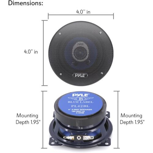  Pyle 4 Car Sound Speaker (Pair) - Upgraded Blue Poly Injection Cone 2-Way 180 Watt Peak w/ Non-fatiguing Butyl Rubber Surround 110 - 20Khz Frequency Response 4 Ohm & 3/4 ASV Voice Coil