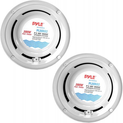  Pyle 8 Inch Dual Marine Speakers 10 Inch Outer Frame Waterproof and Weather Resistant Outdoor 300 Watt Power and Poly Carbon Cone and Cloth Surround - 1 Pair - PLMR82 (White)