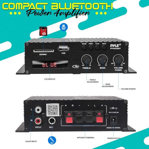  Pyle Class-T Bluetooth Power Audio Amplifier - 120W Mini Dual Channel Sound Stereo Receiver Box w/ USB, RCA, 12V Adapter - For Subwoofer Speaker, Home Theater, PA System, Studio Us
