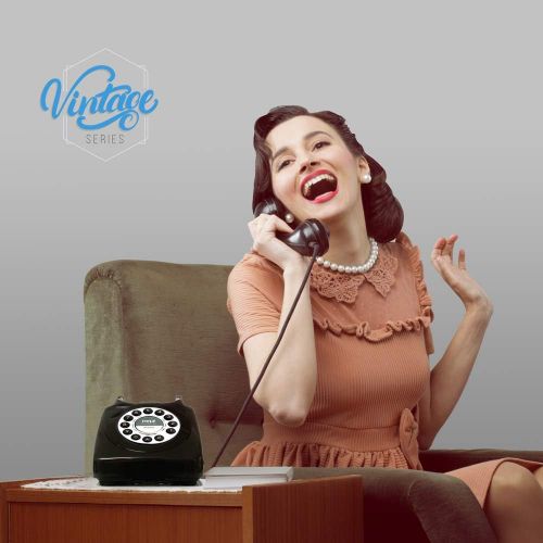  Retro Design Corded Landline Phone - Classic Vintage Old Fashioned Rotary Dial Style Desk Table Home Office Coiled Cord Handset w/Button Dialing, Standard Telephone Jack - Pyle