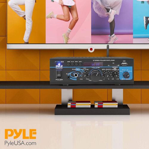  Pyle PTAU23.5 2X40W Mini Power Amplifier System - Dual Channel Home Audio Sound Mixer, Stereo Receiver Box with USB, RCA, Headphone, AUX, MIC Input, LED, for PA, Home Entertainment