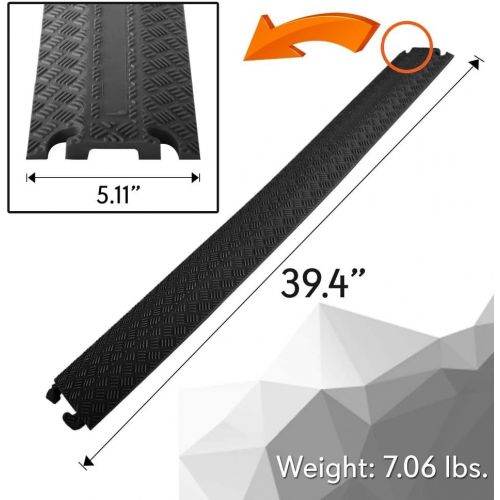  Pyle Durable Cable Protection Ramp Cover - Supports 11000lbs Single Channel Heavy Duty Hose and Cord Track Floor Protection, 39.4” x 5.11” x 0.78” Cable Concealer for Indoor Outdoo