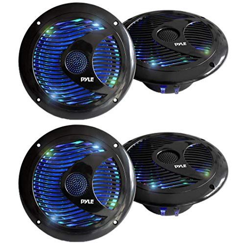  Pyle Audio 150W 6.5-Inch Waterproof Marine Speakers w/LED Lights (4 Speakers)