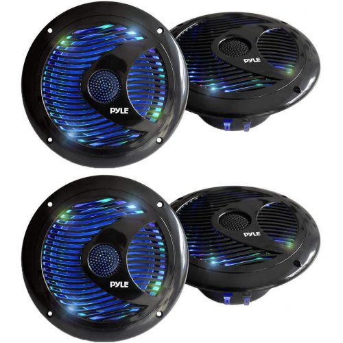  Pyle Audio 150W 6.5-Inch Waterproof Marine Speakers w/LED Lights (4 Speakers)