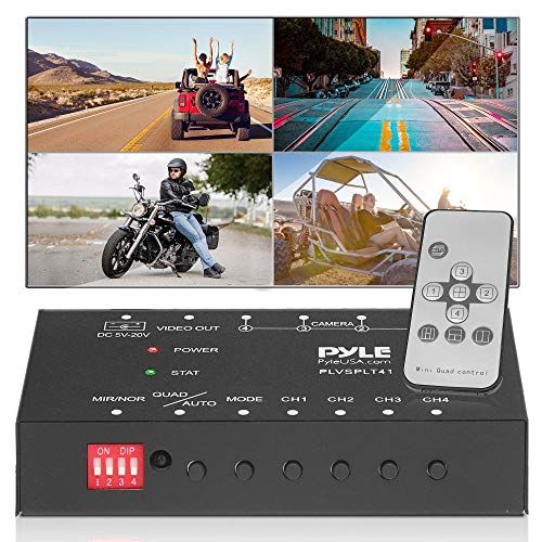  Pyle 4-Channel Car Video Splitter Controller - Digital Picture Video Signal Switcher with Quad Selectable for Backup Camera Video Monitor Systems CCTV Camera, PAL/NTSC Auto Adapting - P