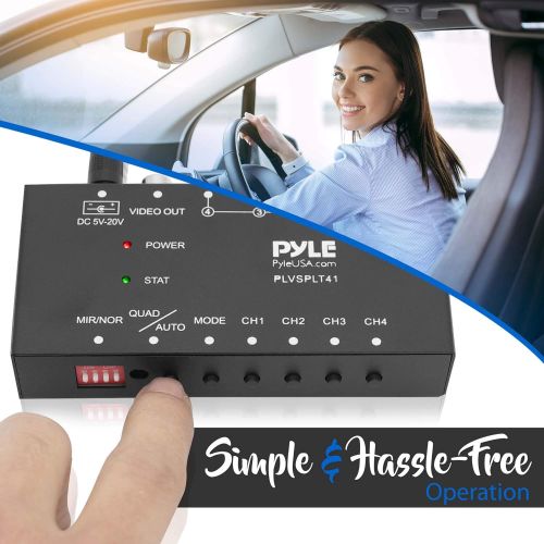  Pyle 4-Channel Car Video Splitter Controller - Digital Picture Video Signal Switcher with Quad Selectable for Backup Camera Video Monitor Systems CCTV Camera, PAL/NTSC Auto Adapting - P